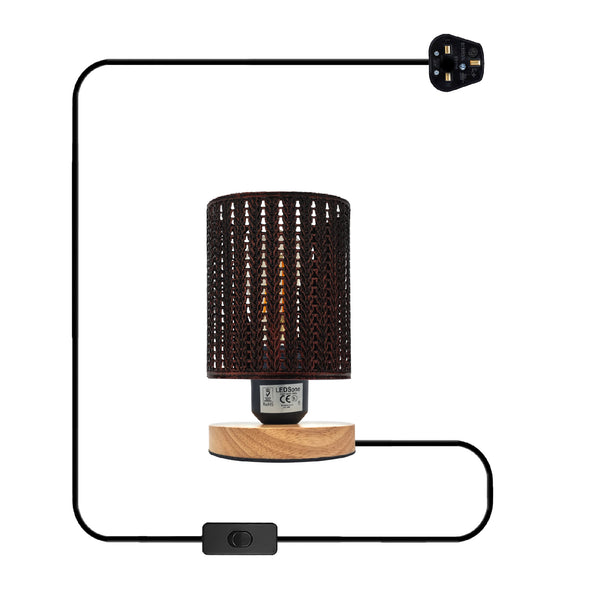 Metal Wire Cage Table Lamp Wooden Base E27 ~5358 – Rustic Red / Yes