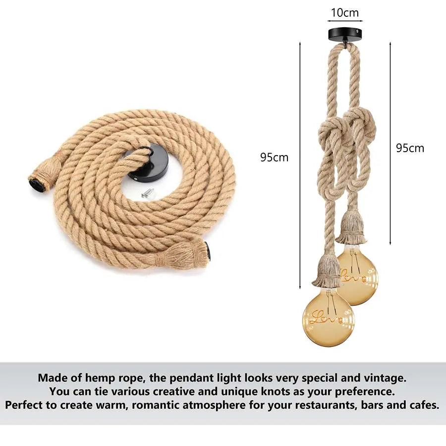 hemp rope pendant light for restaurent cafe Bar