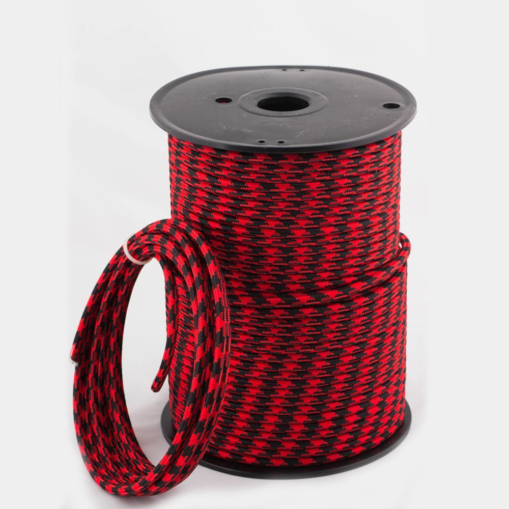 3 core Round Vintage Braided Fabric Red+Black Hundstooth Coloured Cable Flex 0.75mm - Shop for LED lights - Transformers - Lampshades - Holders | LEDSone UK