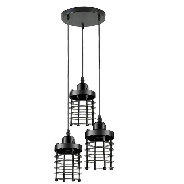 3-Light Metal Cage Cluster Pendant – Ceiling Mount (Model 5313) – Black / No