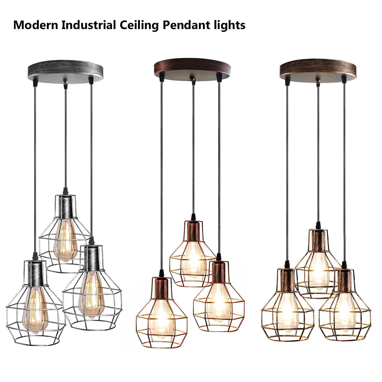 Pendant Light Industrial 3 Way Cage Hanging Lamp