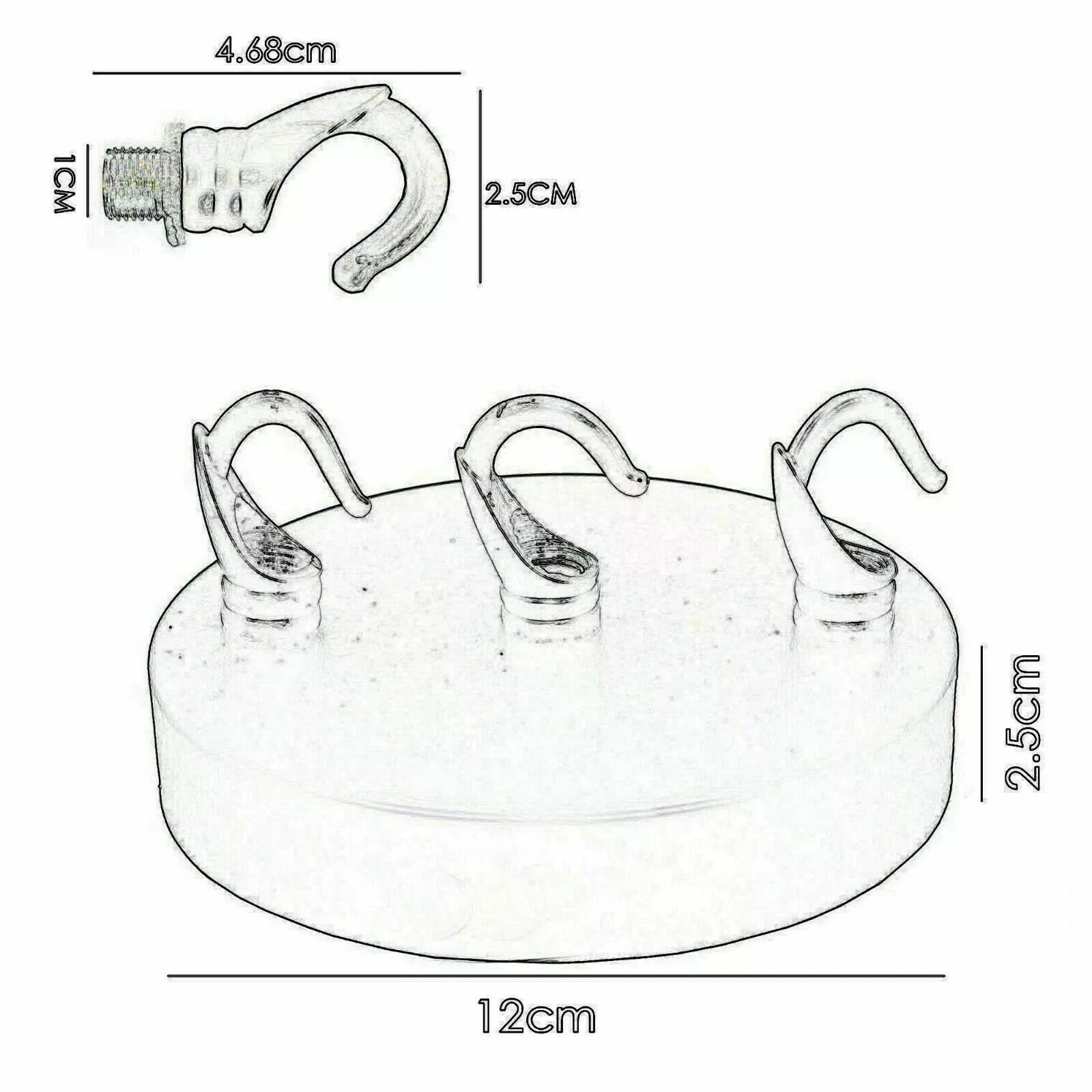 Ceiling rose batten holder with three-plate base for light fittings