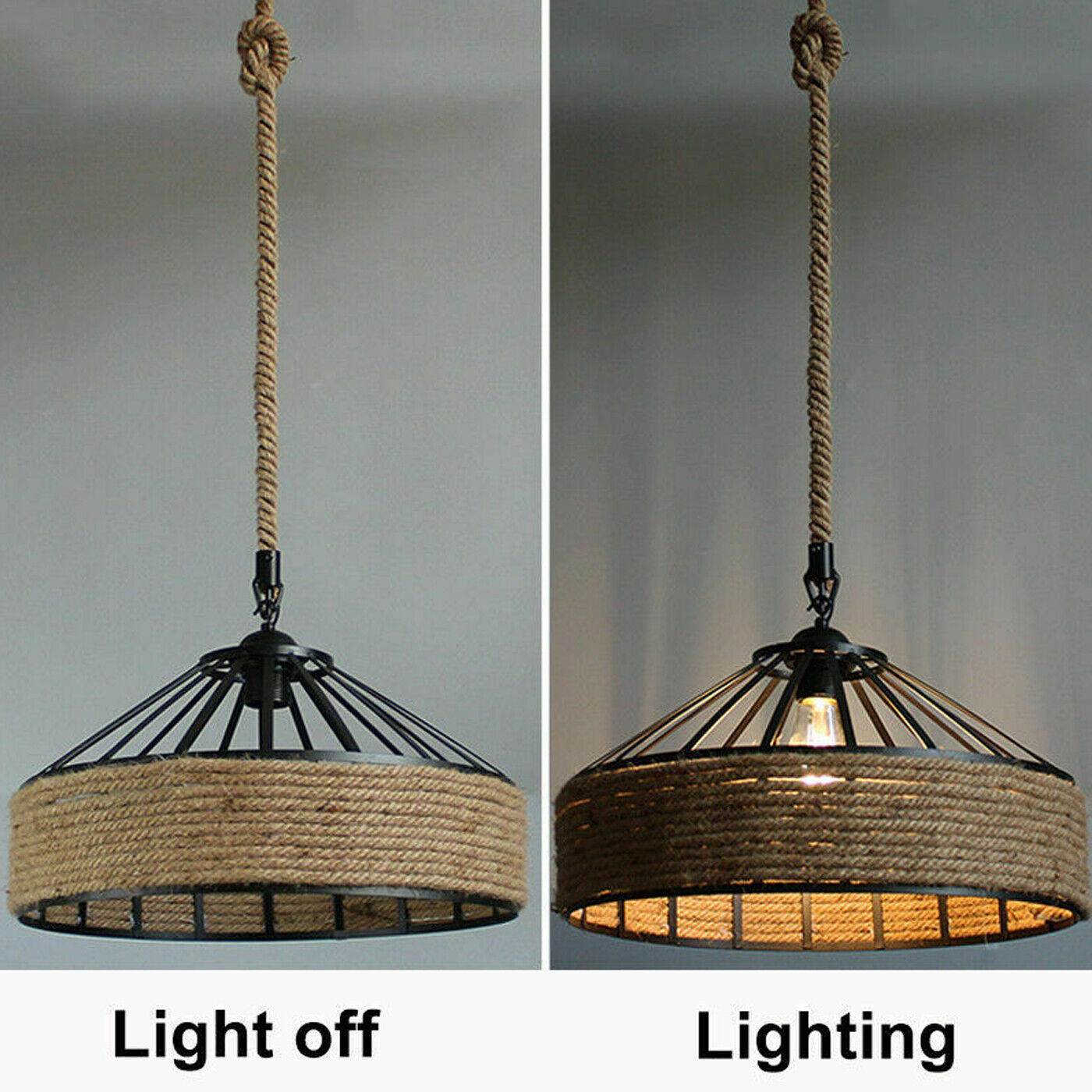 Hemp Roped Lamp Ceiling Pendant Light Shade Vintage Kitchen Lighting Fixtures~5070
