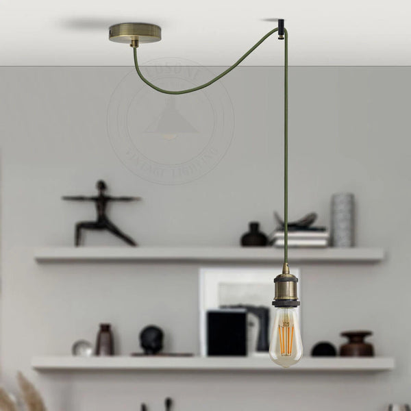Ceiling Pendant Light Fitting Long Drop | Spider Pendant Light Industrial Kit | 2m Cable ~6179 – Green Brass / Yes