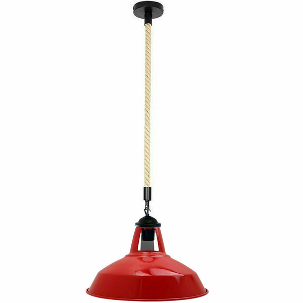 Industrial Metal 2m Hemp Rope Hanging Ceiling Pendant Light~5343 – Red / Yes