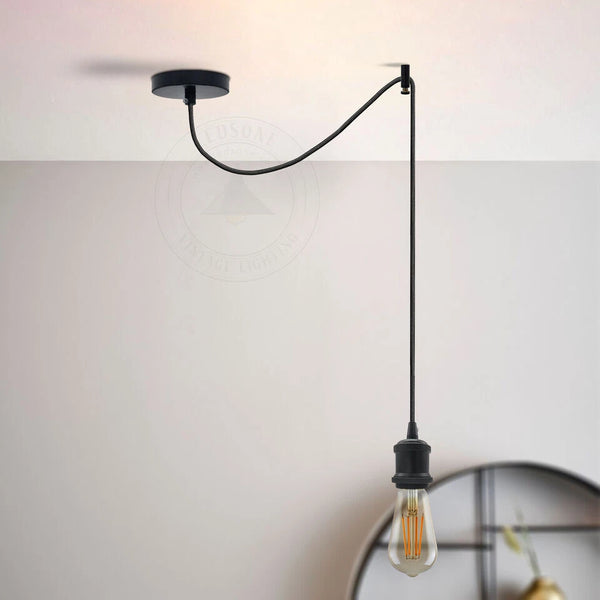 Ceiling Pendant Light Fitting Long Drop | Spider Pendant Light Industrial Kit | 2m Cable ~6179 – Black / Yes