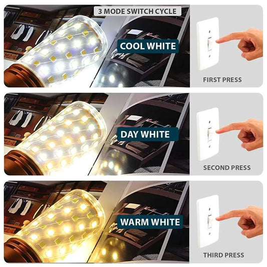 LED Corn Bulbs E14 E27 B22 12W High Powered 3 Colour Light Bulb-3 mode switch cycle