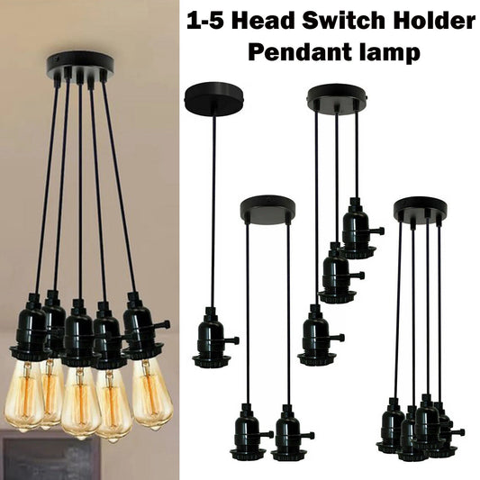 Lámpara colgante de techo moderna multidireccional negra con bombillas LED y pantalla UK~2257 