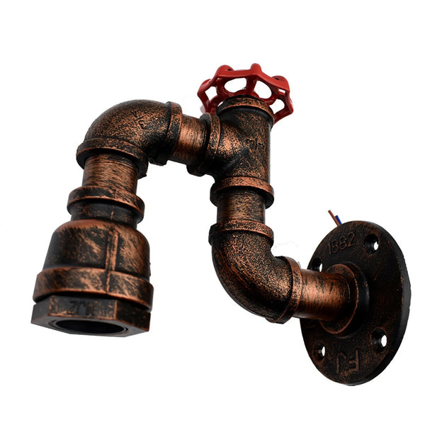 Industrial Water Pipe Wall Light Retro Steampunk E27 Sconce~2173 – Rustic Red / No