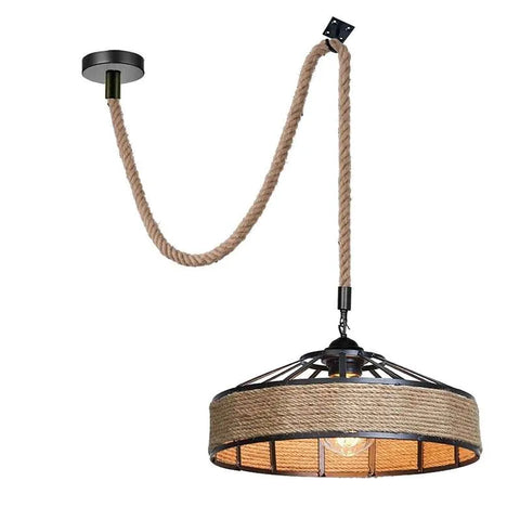 Vintage Industrial Chandelier Hemp Rope Iron Pendant Ceiling Light Retro Lamp~5071