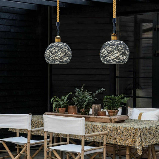 Industrial vintage Rope Rattan Woven Pendant Lamp Dome Pendant Light~1959