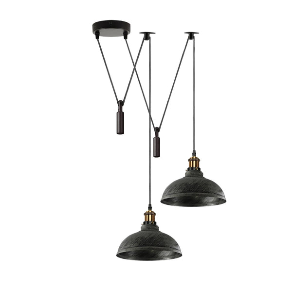 2 Head Ceiling Pendant Spider Light, 29cm Metal ~6147 – Brushed Silver / Yes