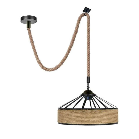 Vintage Industrial Chandelier Hemp Rope Iron Pendant Ceiling Light Retro Lamp~5071