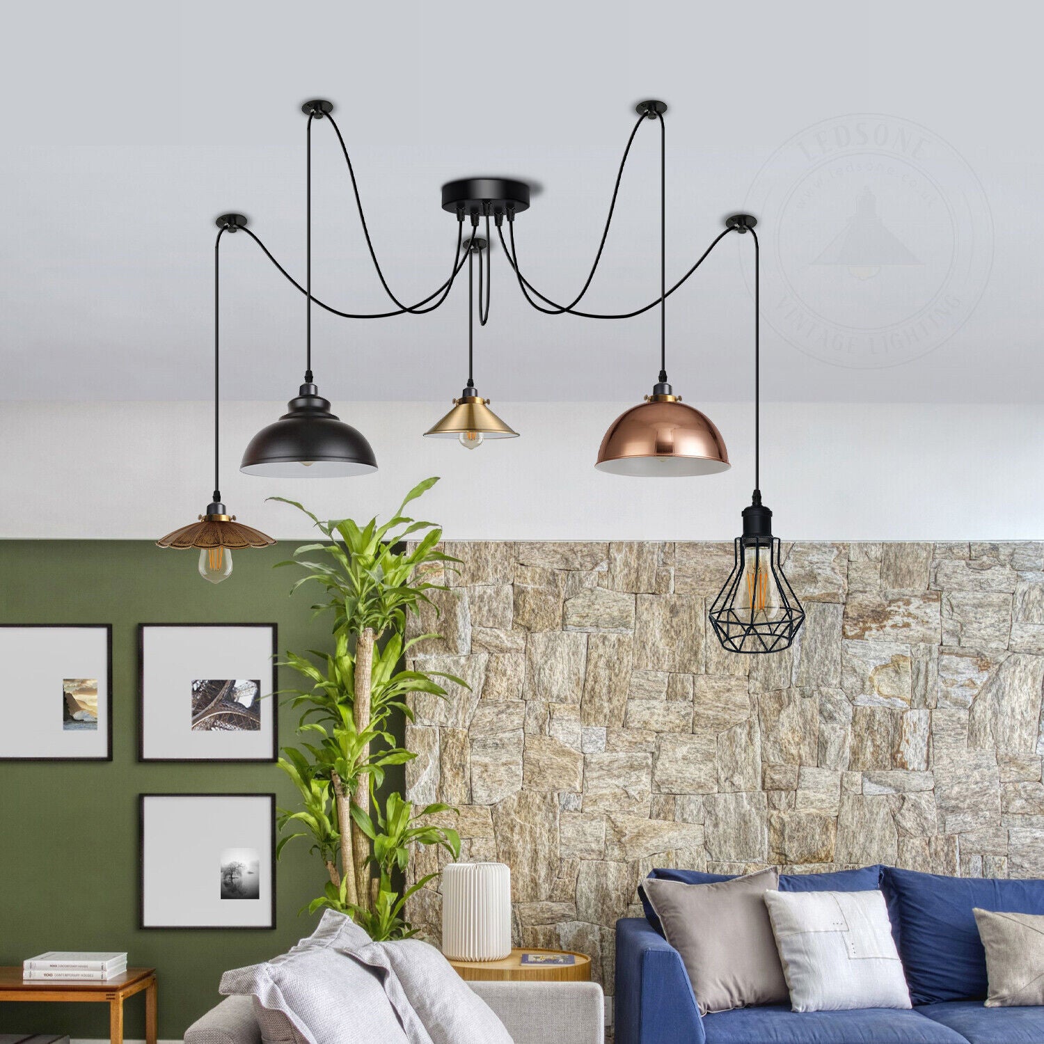 Vintage Ceiling Pendant Light Lamp Shade Industrial Chandelier Spider Lamp~4463