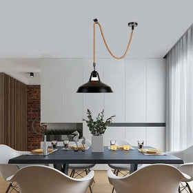 Industrial Hemp Rope Pendant Light E27 Metal Shade~5069