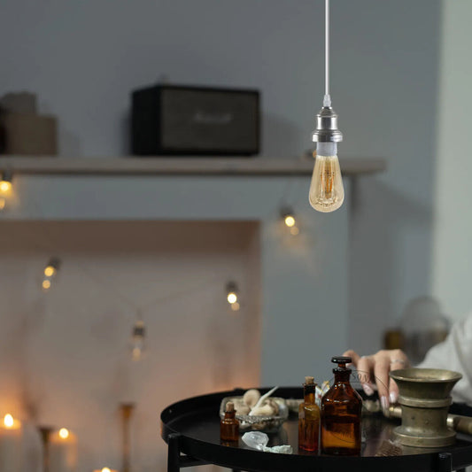 Hanglamp E27 set satijnnikkel lampvoet UK~5888