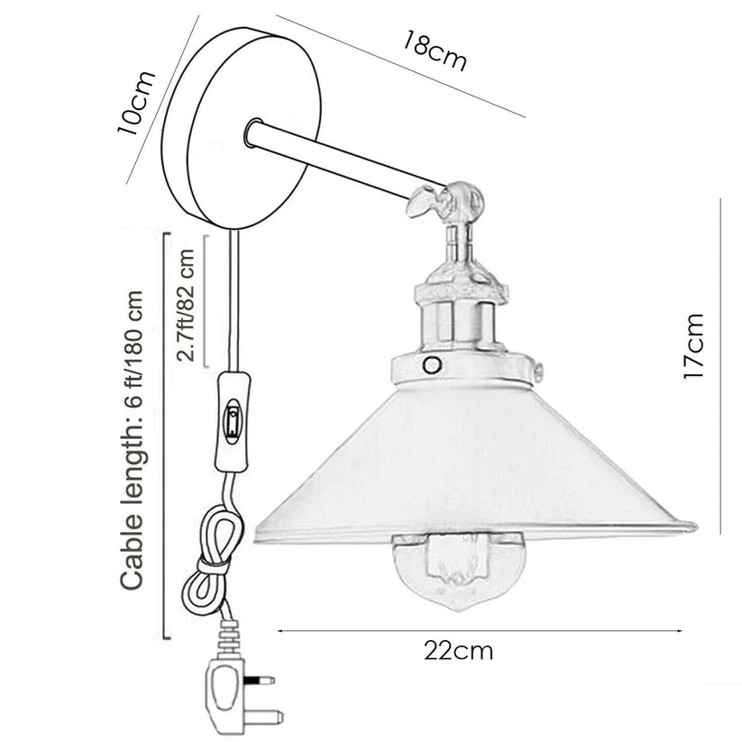 Adjustable angle plug in wall light