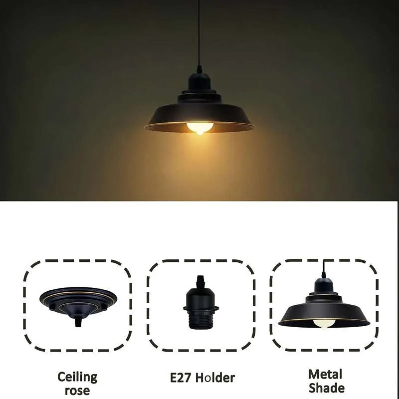 Black Industrial Retro Vintage E27 Kitchen Ceiling Pendant Light Hanging Lamp~4509