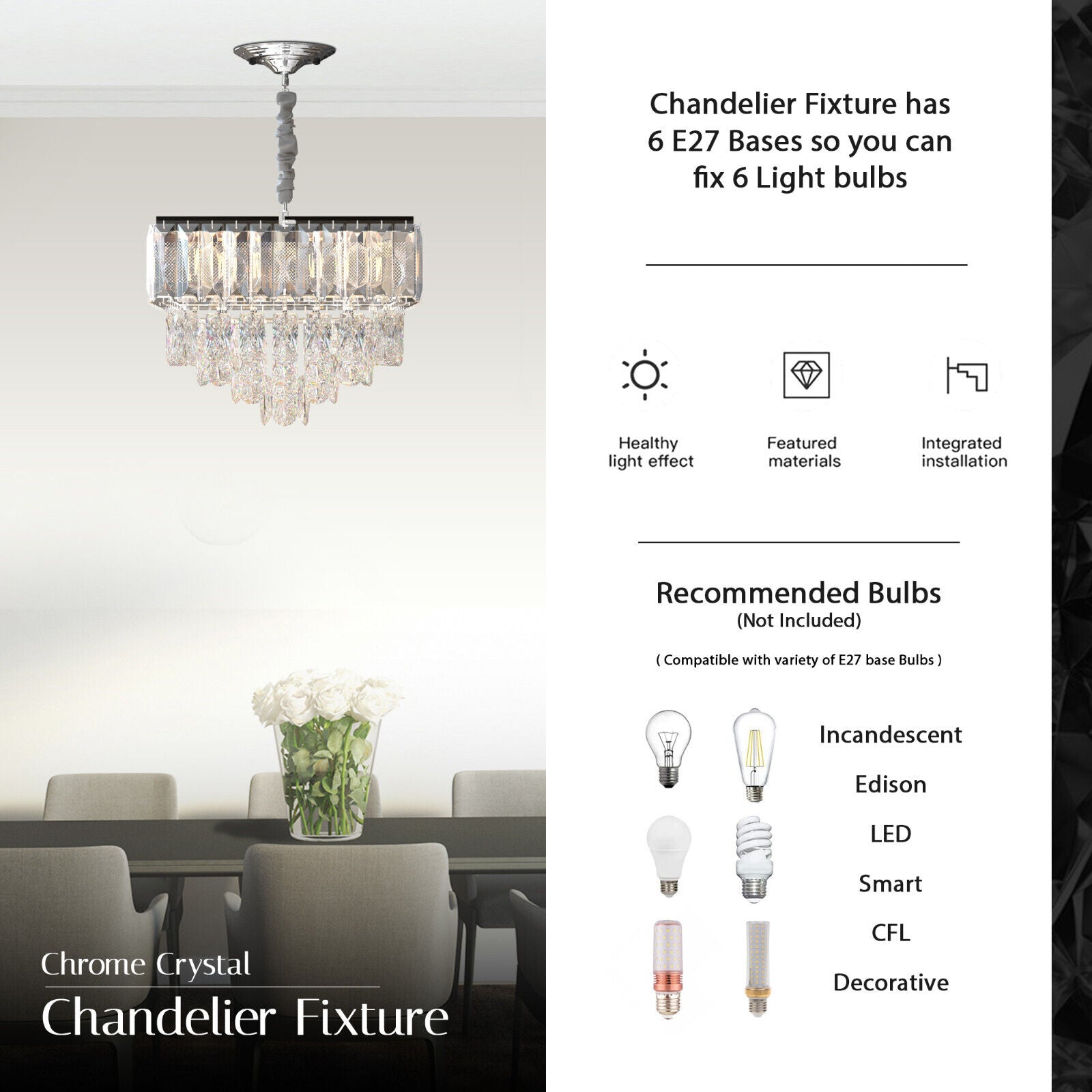 Crystal chandelier deals light bulbs