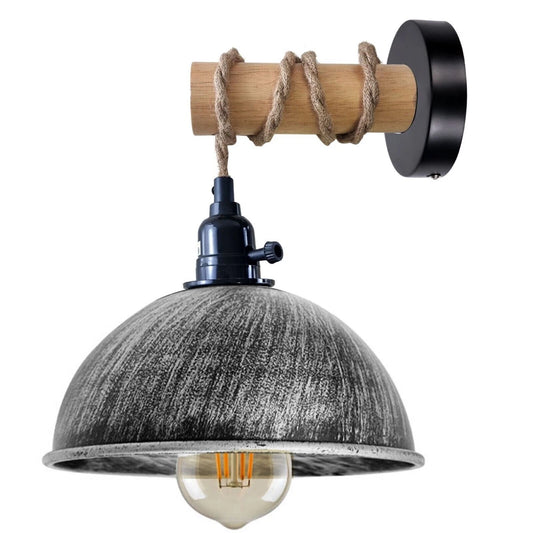 Wood Arm Hanging Wall Light Industrial Dome Shade E27 Fitting ~ 5166