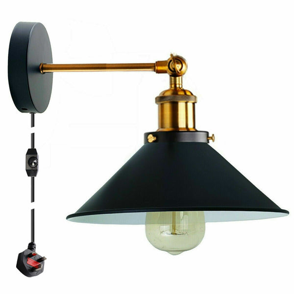 Vintage Metal Retro Modern Plug In Wall Sconce Light Fitting ~ 5368 – No / Black