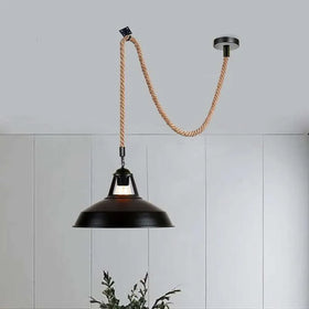 Industrial Hemp Rope Pendant Light E27 Metal Shade~5069
