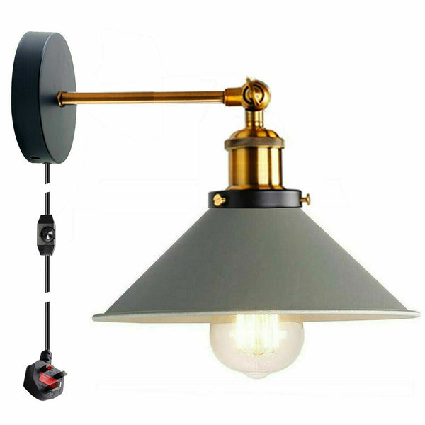 Vintage Metal Retro Modern Plug In Wall Sconce Light Fitting ~ 5368 – No / Grey