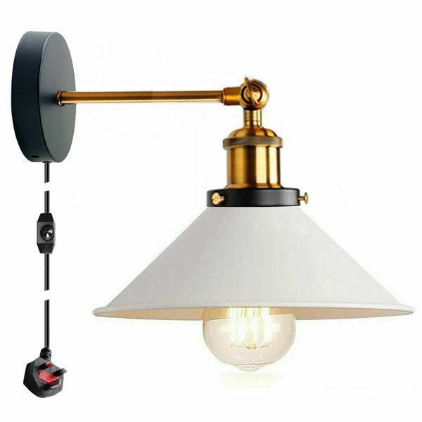 Vintage Metal Retro Modern Plug In Wall Sconce Light Fitting ~ 5368 – No / White