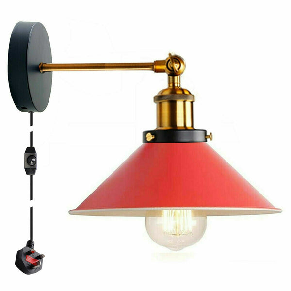 Vintage Metal Retro Modern Plug In Wall Sconce Light Fitting ~ 5368 – No / Red