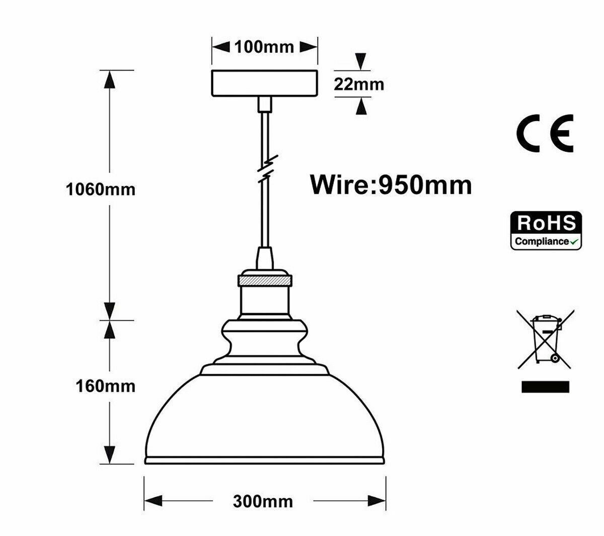 Adjustable wire Metal Dome shade Hanging Pendant Light