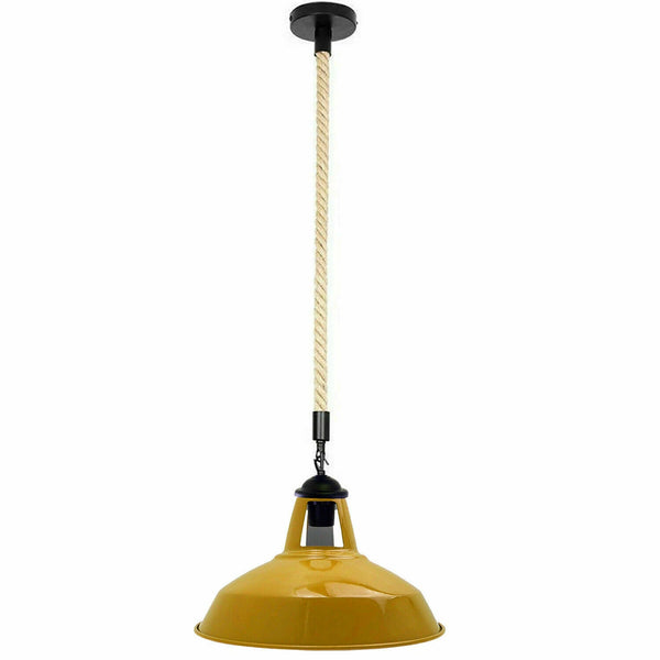 Industrial Metal 2m Hemp Rope Hanging Ceiling Pendant Light~5343 – Yellow / Yes