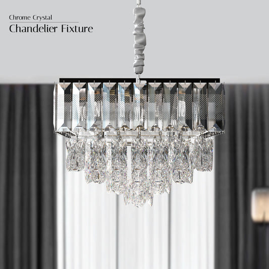 Clear Crystal Glass Rectangular Layer Chandelier Ceiling Hanging Light Fixture~5006