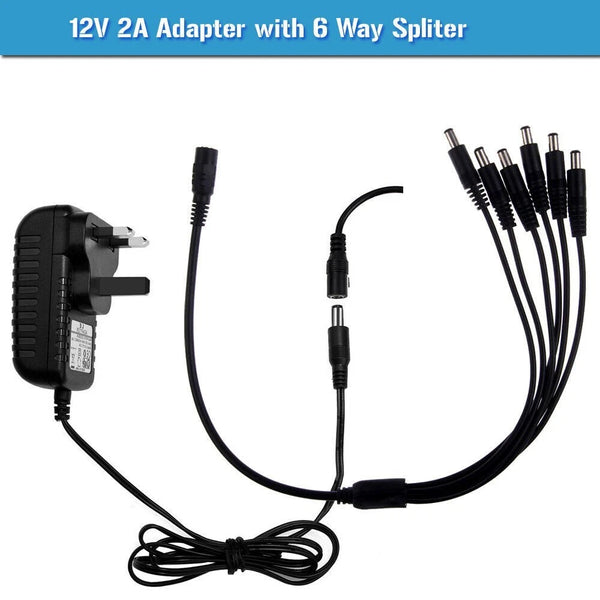 12V 2A CCTV Power Adapter with 1 |2|4|6|8 Universal AC to DC Replacement ~2365 – 12V 2A  Adapter + 6 Way Splitter Cable