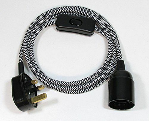 4m stoffen flexkabel plug-in hanglampset met lamphouder ~1497 – Zwart en wit / Nee