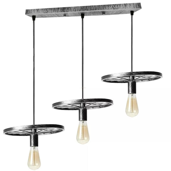 3 Bulb Rustic Farmhouse Pendant Light Fixture ~5786 – Brushed Silver / Yes