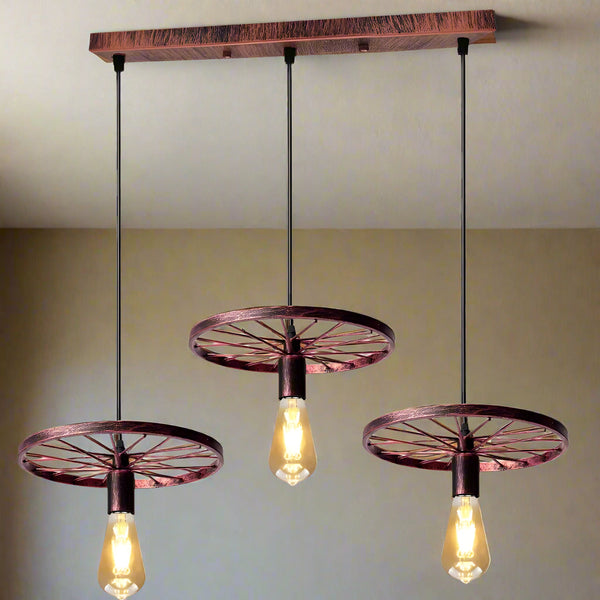 3 Bulb Rustic Farmhouse Pendant Light Fixture ~5786 – Rustic Red / Yes