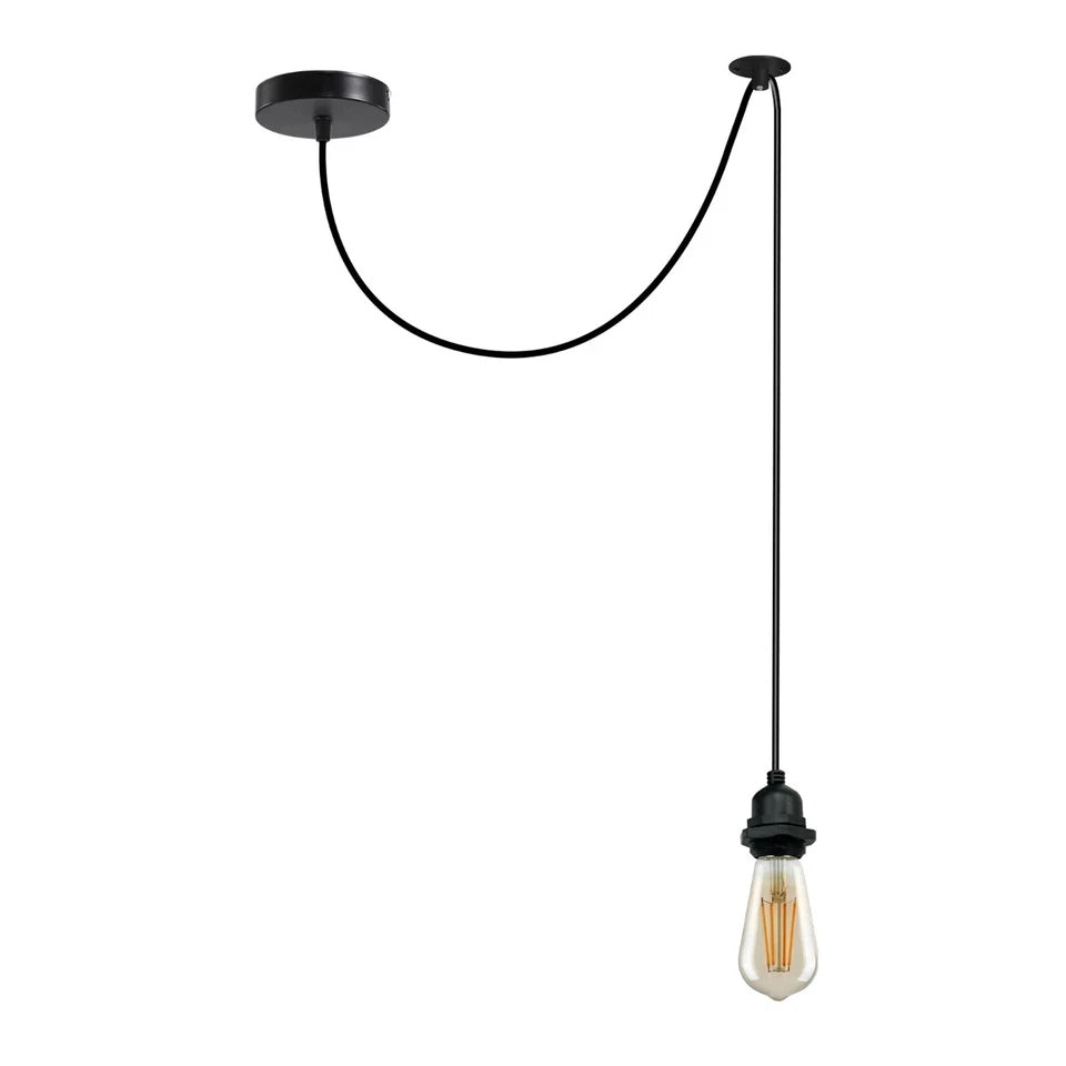 E27 pendant light fitting black metal IP44