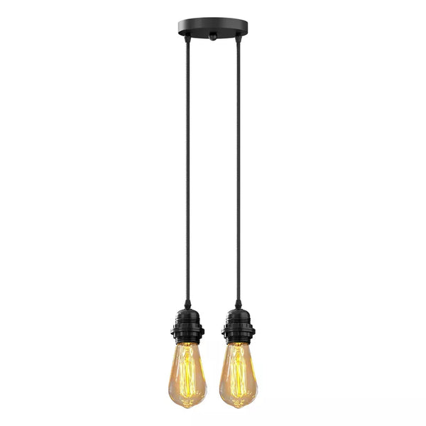Black Twin Pendant Light Kit with Ceiling Rose – Fabric Cable Hanging Lamp Holder E27 ~5692 – Yes