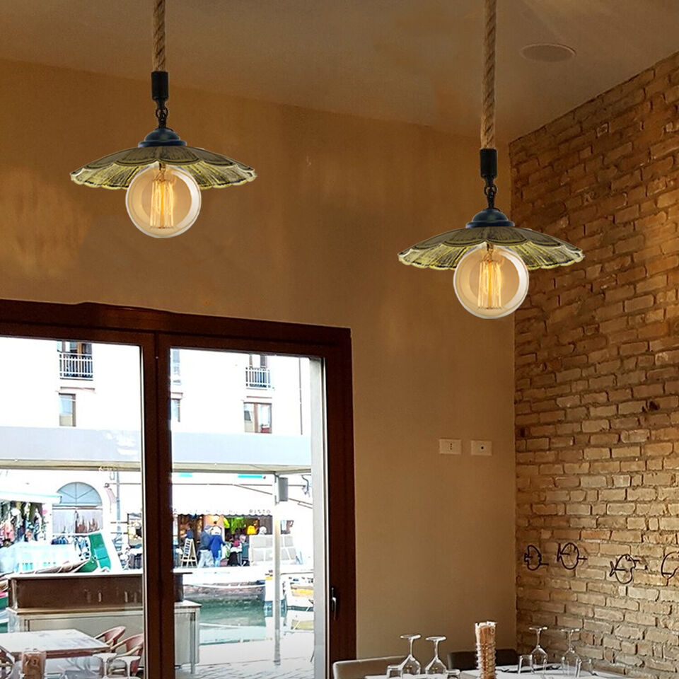  Retro Industrial Loft Hemp Rope Iron Pendant Lights