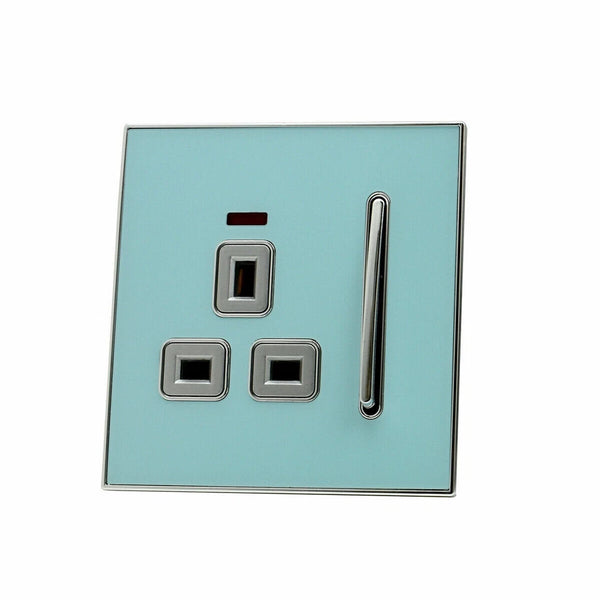 Blue Glossy 13A Plug Socket Satin Gold Insert Screwless UK~2307 – 1 Gang