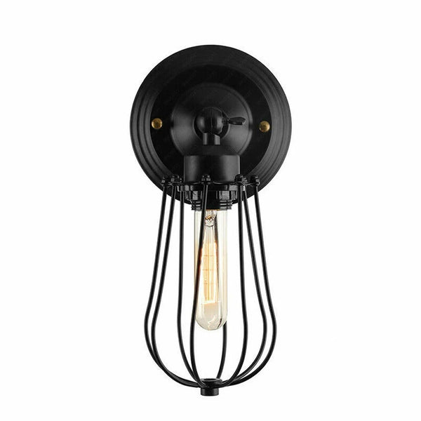 Vintage Industrial Cage Wall Sconce Ceiling Light Porch Lamp ~3549 – Black / Yes