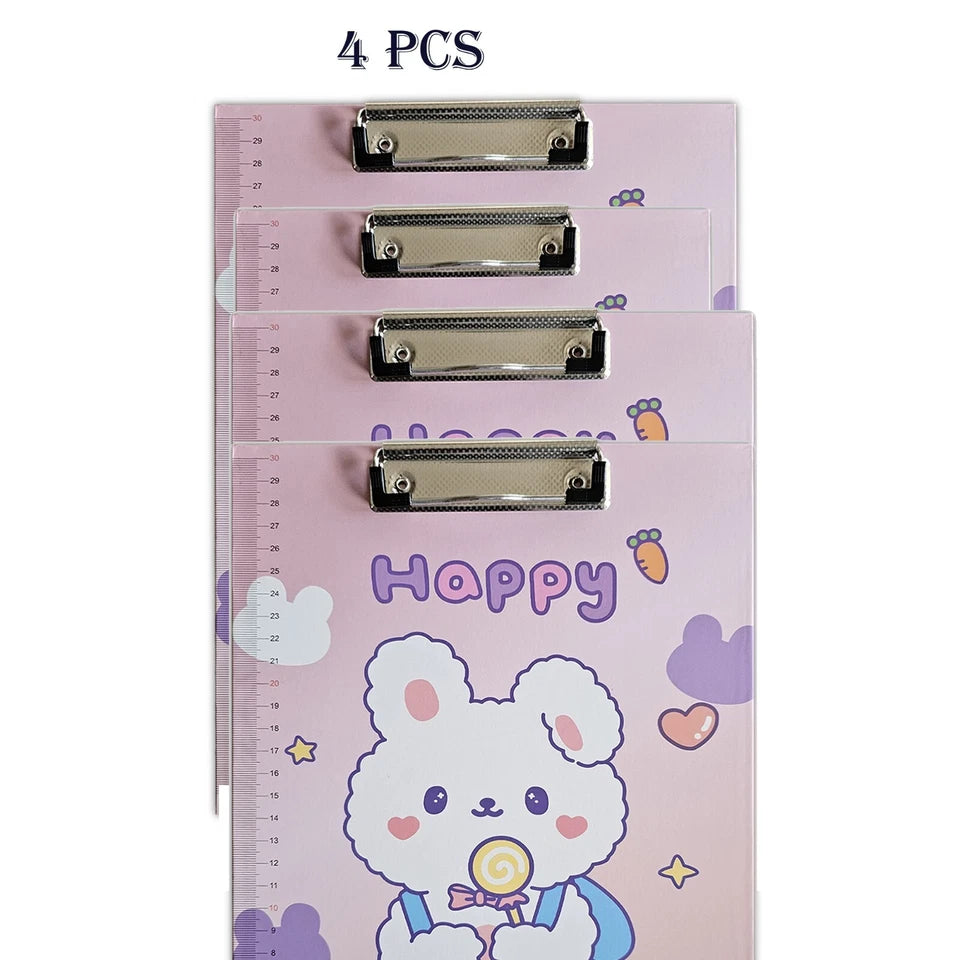 Four colorful clipboards