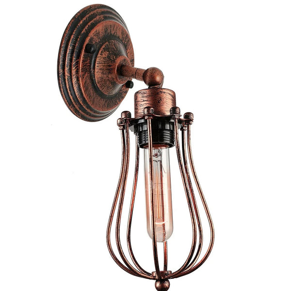 Vintage Industrial Cage Wall Sconce Ceiling Light Porch Lamp ~3549 – Rustic Red / Yes