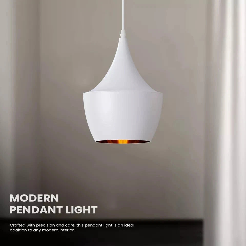 white conical pendant ceiling lamp