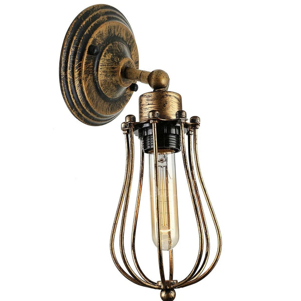 Vintage Industrial Cage Wall Sconce Ceiling Light Porch Lamp ~3549 – Brushed Copper / Yes
