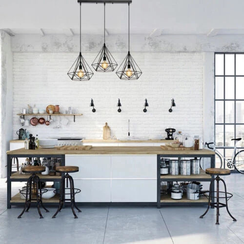 3 Head Rectangle Diamond Cage Ceiling Light Hanging Pendant Light~5646