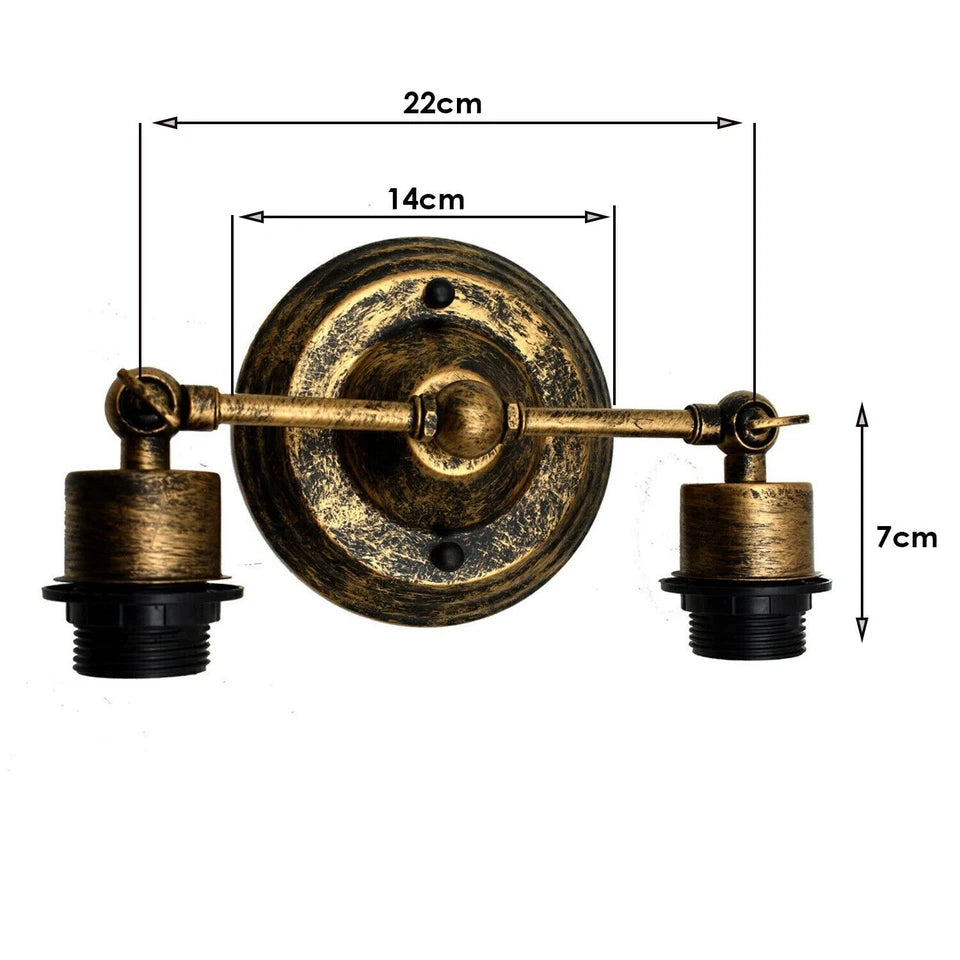 Brass wall-mounted light fixture with dimensions