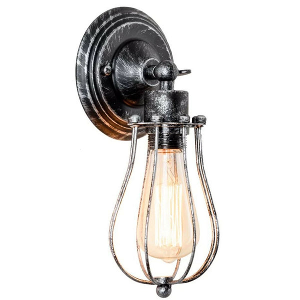 Vintage Industrial Cage Wall Sconce Ceiling Light Porch Lamp ~3549 – Brushed Silver / Yes