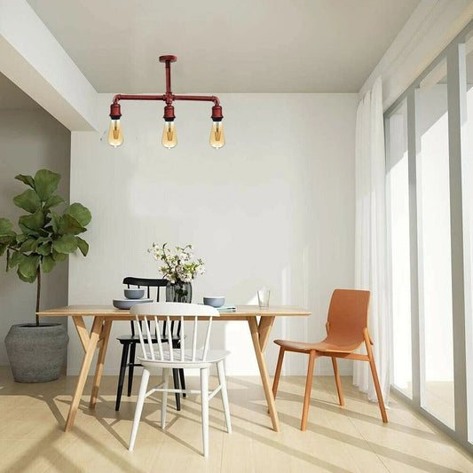3 Head Vintage Loft Retro Industrial Lights Rust Metal Water Pipe Rustic Red~1860
