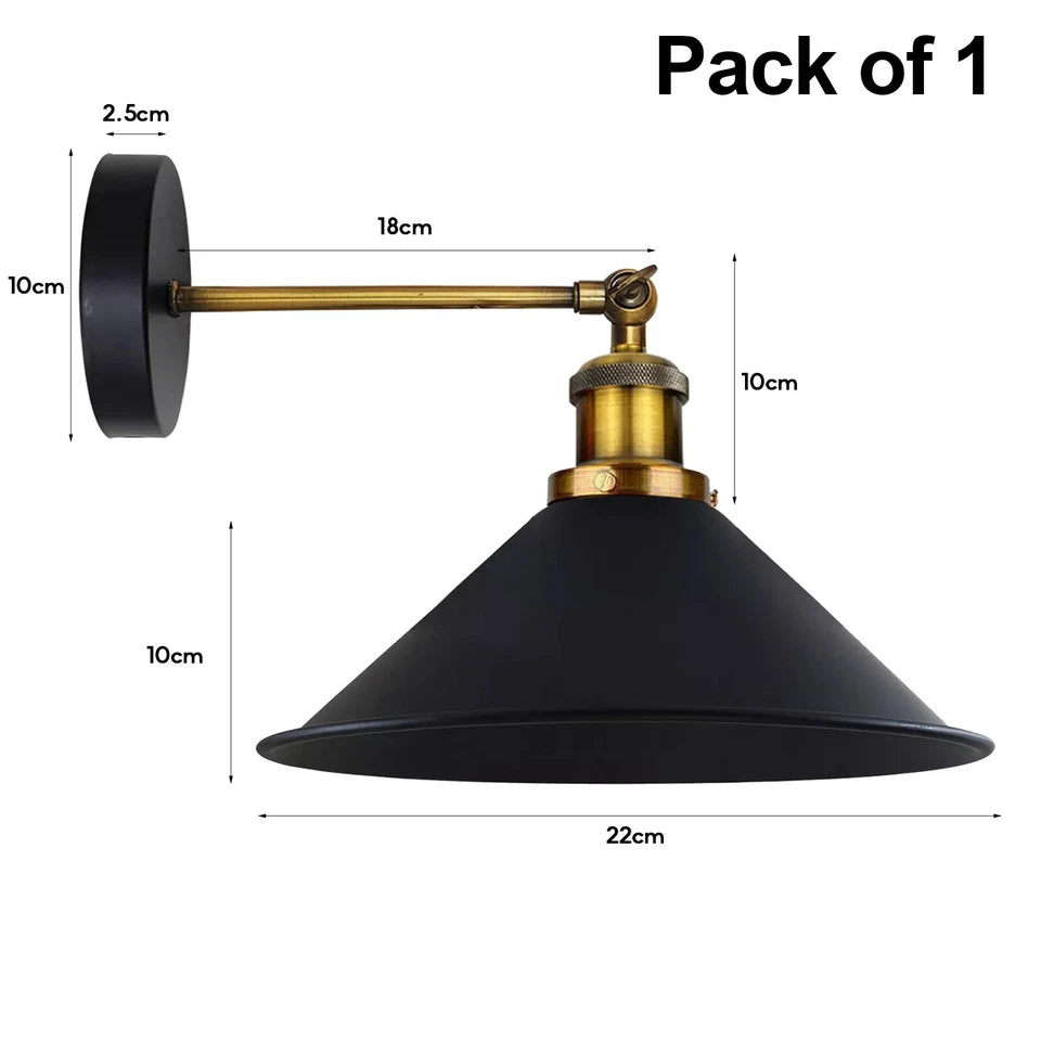 Black and gold wall lamp with dimensions